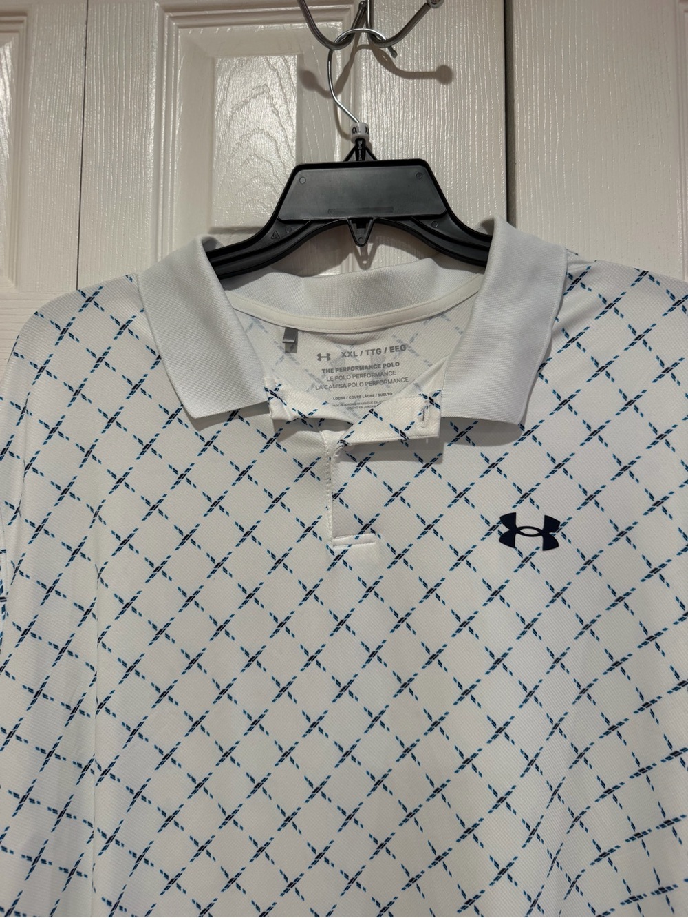 Under Armour White Polo with Navy Cross Pattern - Picture 4 of 6